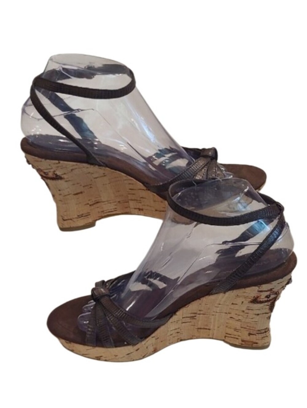 Bandolino Beaded Flower Accent Cork Wedge Sandals Bohemian Ankle Strap Heel Y2K - Picture 3 of 17